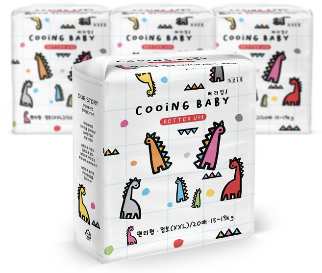 Cooing 베러업 팬티형 기저귀 어린이용, 점보형(2XL), 80매