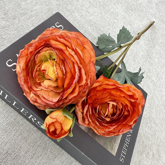 廠家直售3頭天山雪蓮仿真花家居花藝擺件民宿酒店裝飾婚慶手捧花, 1件, 桔色:1個