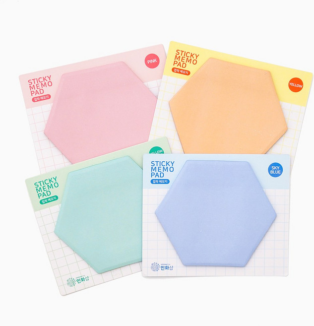 육각 접착 점착 스티커 메모지 메모패드, 하늘