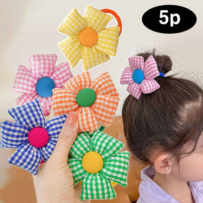 은꽃밴드 5P 유아 머리끈 진짜 큰 꽃 고무줄 여아 헤어끈 세트