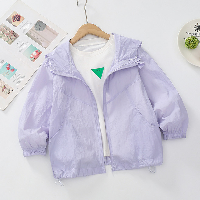 아동 자외선차단 후드 점퍼 여아 여름 루즈핏 초경량 얇은통기성 캐주얼 자켓