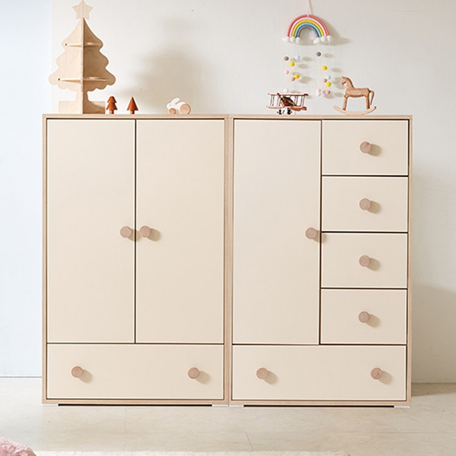 미카엘 키즈장 베이비장세트 아기옷장세트 신생아 (수납+양문), 크림