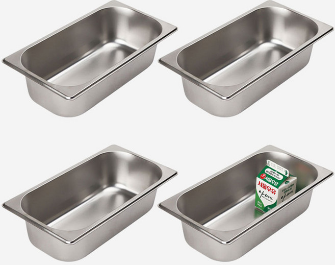 강화 스텐 사각 밧드 주방용 냉장고 반찬 바트 용기, 4인치 몸체만, 4개