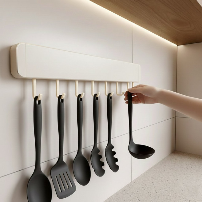 캄핏 칸조절 무타공 조리도구 걸이, 1개, 아이보리