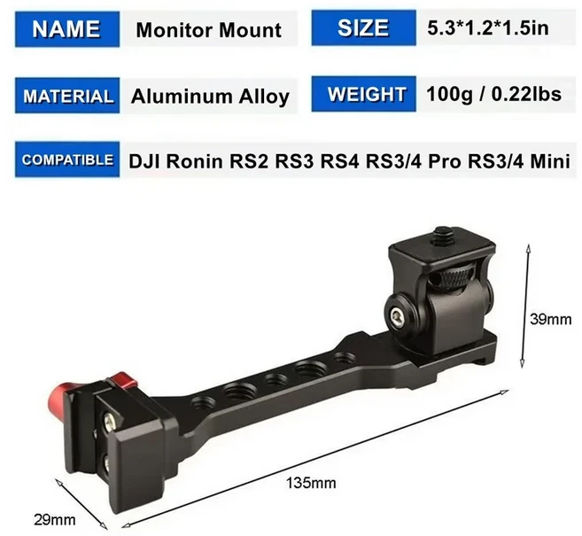 호환 DJI Ronin RS5/4/3/Pro/미니 RSC2용 짐벌 모니터 마운트 브라켓 LED 조명 마이크 휴대폰용 콜드 슈, 02 Monitor-Mount