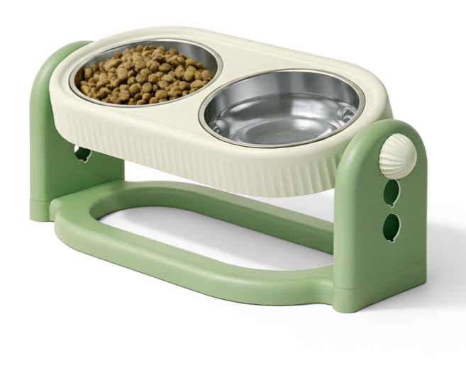 러슈브 높이 각도 조절 강아지 스테인리스 밥그릇 2구, 1개, 그린