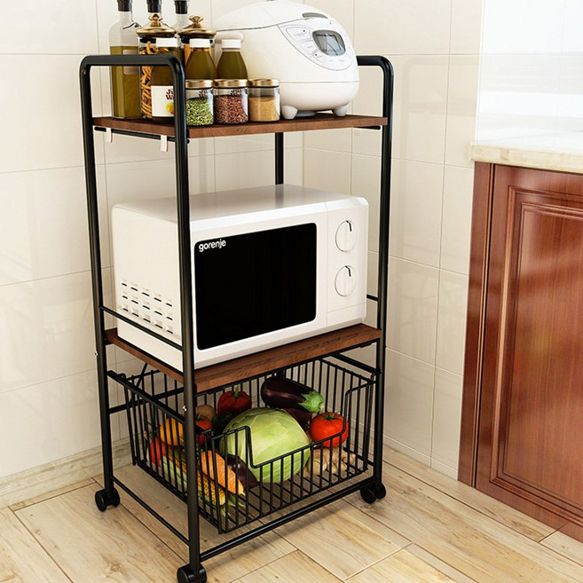 버디 주방 이동식 대용량 스테인리스 3단 4단 전자레인지 수납 선반 수납장, 버디-3단, 버디-3단