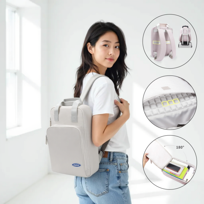 시티슬릭 180도 확장형 충격흡수 여행용 16인치 내부포켓 대용량 수납 아이패드 노트북 백팩 가방, 라이트 그레이