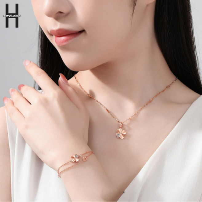 어썸H 네잎클로버 목걸이+팔찌+고급 선물포장 데일리 패션 럭키 도금 펜던트