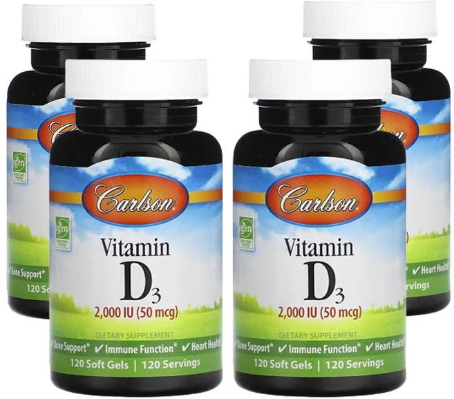 칼슨 비타민D3 50 mcg (2 000 IU) 120소프트젤, 4개, 120정 - 쿠팡