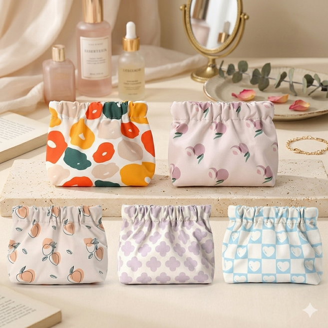 별별샵 똑딱 원터치 미니 다용도 화장품 파우치5종세트A