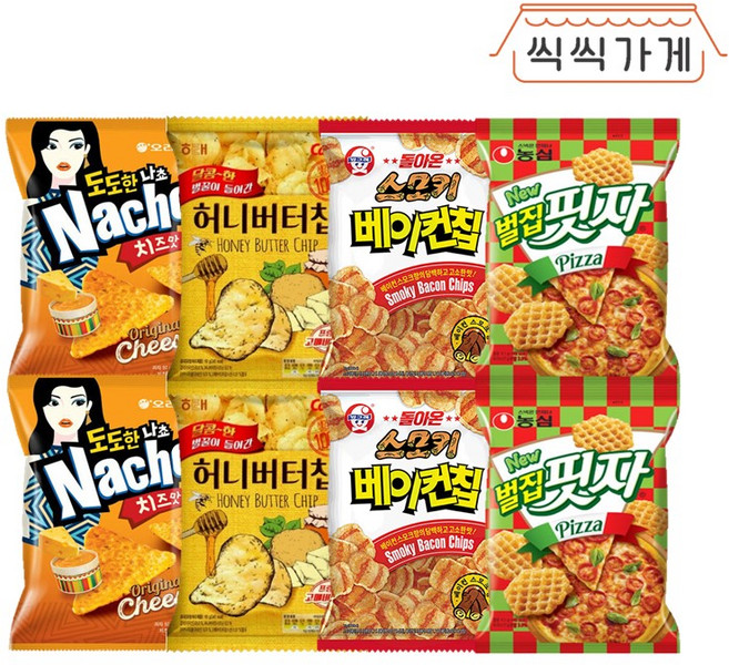 [씩씩가게] 치즈버터 베이컨피자 봉지과자 2봉씩(나쵸 허니버터 베이컨 벌집), 92g