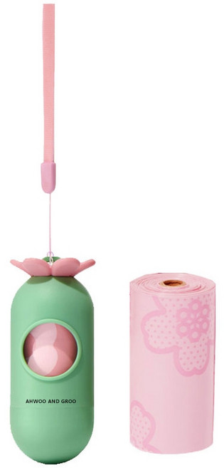 냥슬아치 강아지 배변봉투 똥츄 케이스 플라워 디스펜서, 1개, 1개입, 그린