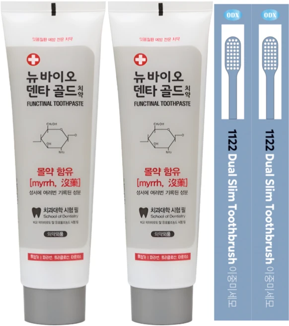 뉴 바이오 덴타 골드 치약+치과전용 칫솔, 2개, 200ml - 쿠팡