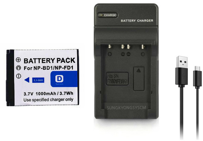 소니 NP-BD1/FD1 호환배터리+충전기 DSC-G3 S930 T2 T75 T900 TX1, 1개