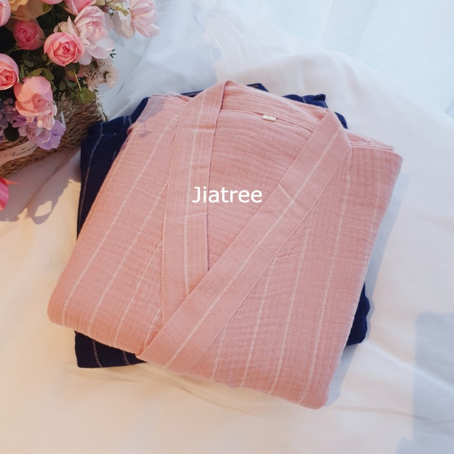 지아트리(jiatree)커플 유카타 줄무늬 요루 거즈 여행 호텔 수유 잠옷 골프 나이트 로브 가운 홈캉스 파자마