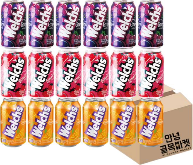 [안녕골목마켓]웰치스 뚱캔3종_포도맛355ml*6개+딸기맛355ml*6개+오렌지맛355ml*6개, 1세트, 355ml