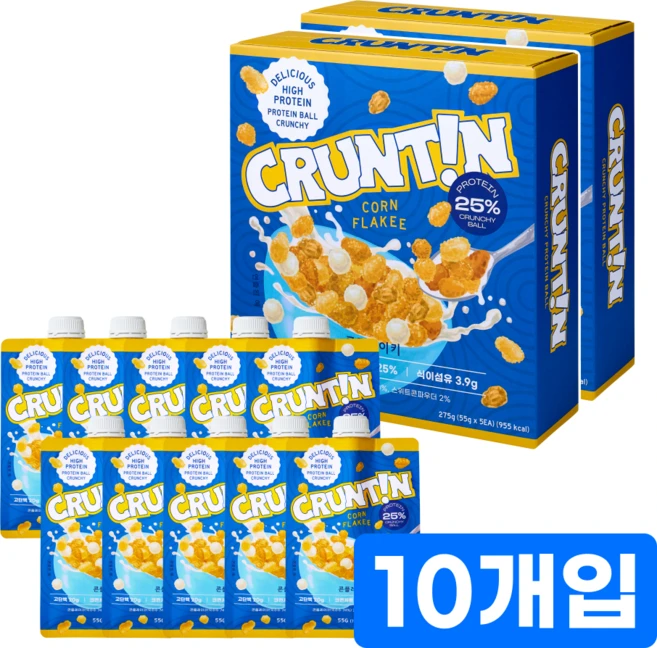 [본사공식몰] 크런틴 크런치볼 단백질쉐이크 콘플레이키 당 0g대, 2박스, 275g - 쿠팡