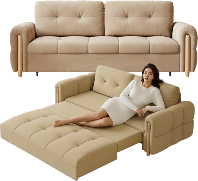 로파인 거실용 다용도 원목 소파베드 소파침대 1인용 접이식 2인용 3인용 감성 내추럴 디자인 인테리어, 베이지 컬러