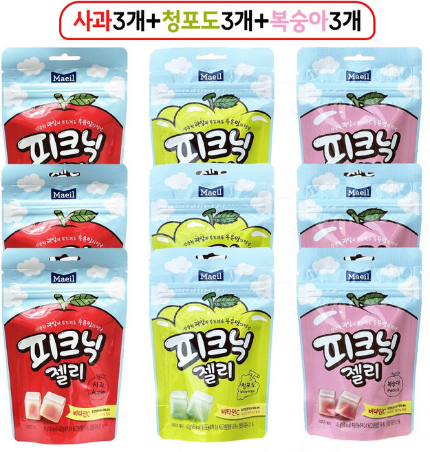 매일 피크닉 젤리 복숭아 + 사과 + 청포도, 3세트, 135g