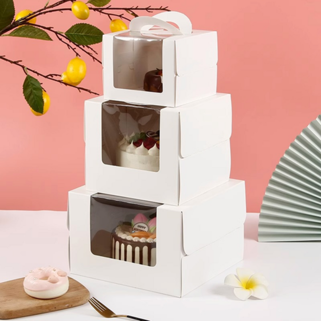 사각 반투명 케이크 손잡이 상자 화이트 1호 2호 3호 박스 베이커리 케이스 포장 투명 10매, 10세트