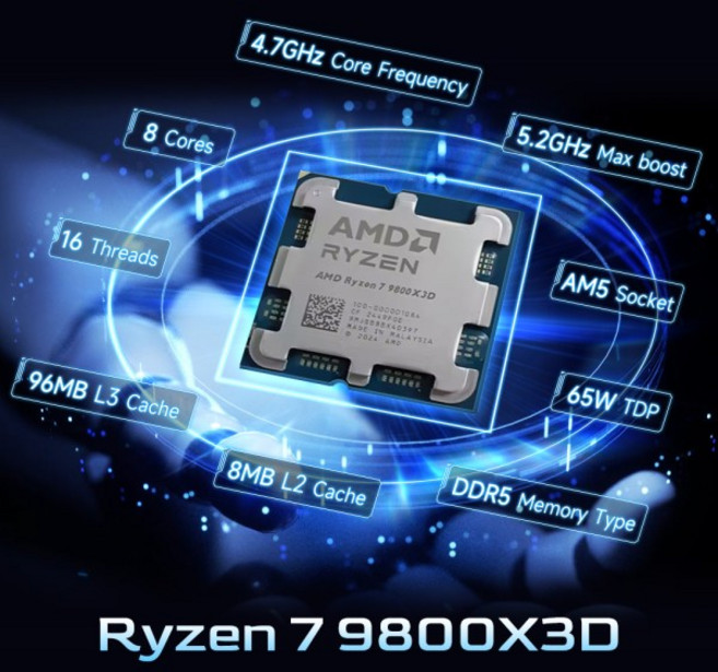AMD 라이젠 7 9800X3D 8코어 16스레드 4.7GHz R7 9800X3D DDR5 소켓 AM5 4NM L3=96M 프로세서 120W 팬 없음, 01 빠른