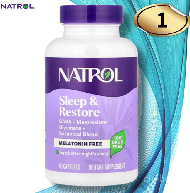 나트롤 슬립앤 스토어 멜라토인 무함유 60캡슐 1병 GABA 마그네슘 비타민B6, 1개, 60정
