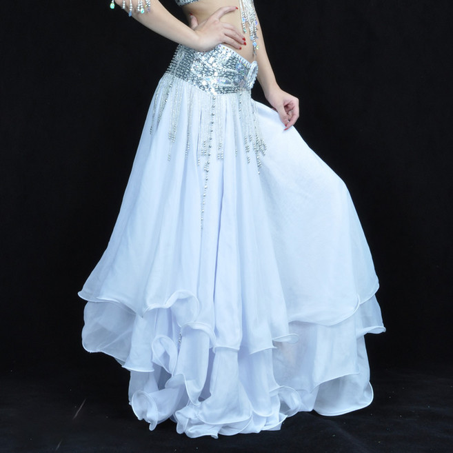 couyor 성인밸리댄스복치마 벨리댄스복 하의 벨리댄스 치마 시폰 롤업 스커트 벨리댄스 스커트 벨리댄스 맥시스커트, 화이트