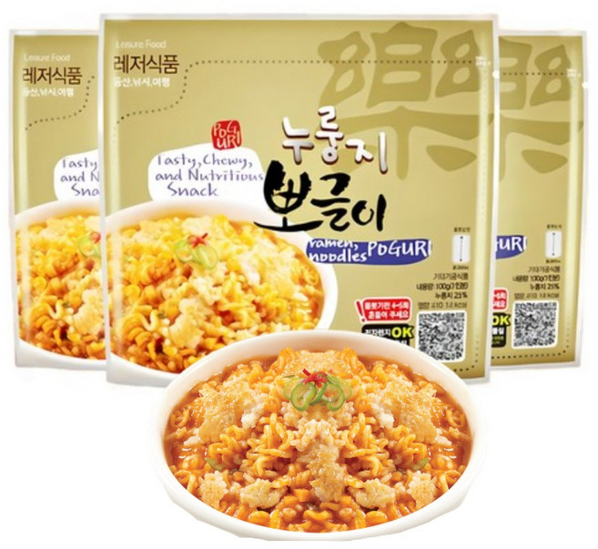 (10+1개 세트) 누룽지 즉석 뽀글이 군대 PX 캠핑 봉지라면 탕비실 간식 100g, 11개