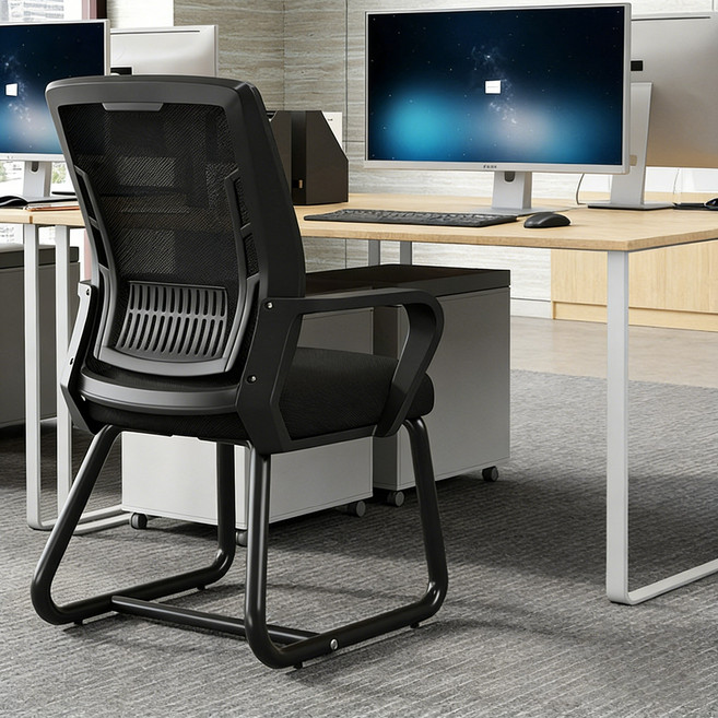 Tixpra 사무용 의자 메쉬 컴포트 컴퓨터 의자 기숙사 등받이 의자 공부 의자 라텍스 방석, 블랙+블랙 그리드