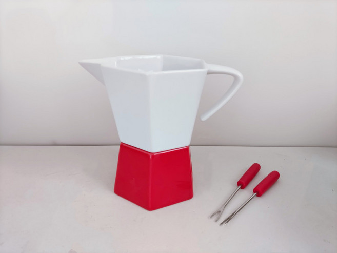 퐁듀그릇 워머 초콜릿 도자기 중탕기 손잡이 레드 포함 냄비 퐁듀세트, 1개, I_2242 레드 바닥 화이트 그릇