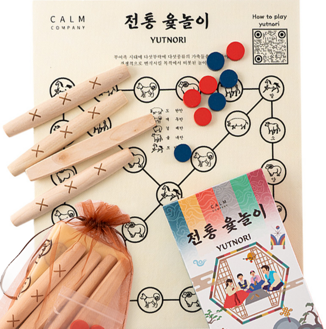 캄컴퍼니 추억의 전통 윷놀이 세트 온가족 명절 게임 편백나무색상, 1세트, 편백나무색