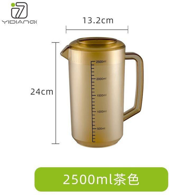 亞克力茶色冷水壺果汁扎壺塑料涼水壺耐熱大容量家用量杯泡茶壺 副廠商品, 1個, 加厚PC摔不爛,新款黑刻度5000ml-透明, 茶色, 5000ml, 5000ml