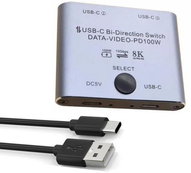 8K USB C 스위치 분배기 (2대 컴퓨터용) 양방향 타입 KVM 1입력 2출력/2입력 비디오 전송 100W 10Gbps 데이, 03 B C Switcher
