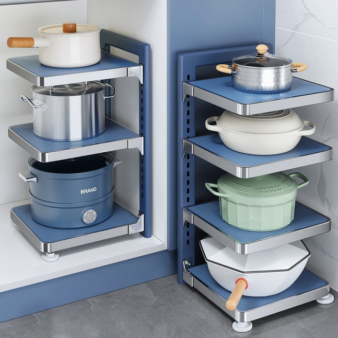 LOVFIR 프라이팬 정리대 높이조절 냄비정리대 후라이팬 수납함, 4단, 혼합색상, 1개