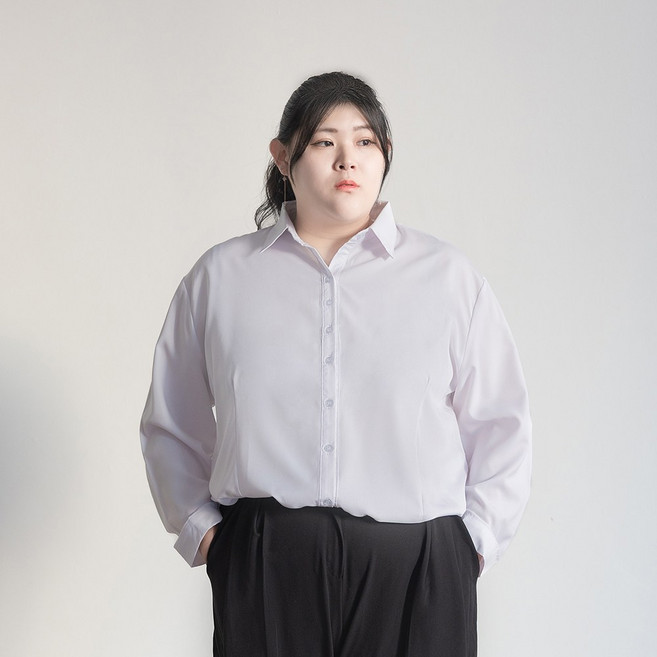 세련닷 여성 빅사이즈 오버핏 주름방지 화이트 긴팔 셔츠