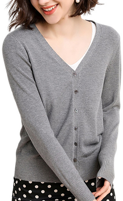 여성용 빅사이즈 브이넥 스판 부드러운 편안한 니트 가디건 간절기룩 상의 Knitted Cardigan F9099