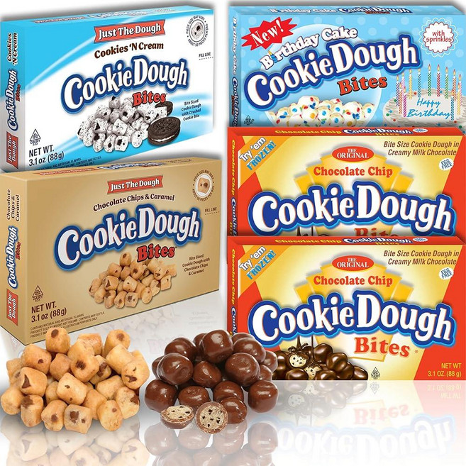 쿠키 도우 바이트 버라이어티 팩 | 3.1온스(5팩) | 초콜릿 칩 생일 케이크 카라멜 쿠키 N 크림 저스트 더 도우 | 영화관 캔디, Cookie Dough Bites Favorites 버, 88g
