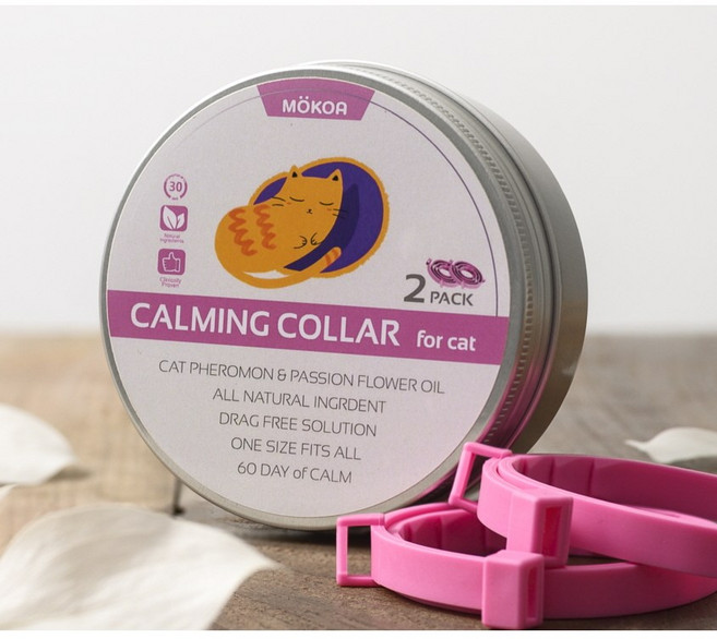 모코아 고양이 카밍칼라 고양이 진정 페로몬 스트레스 긴장 완화 이사 입양 동물병원 외출용 2pack