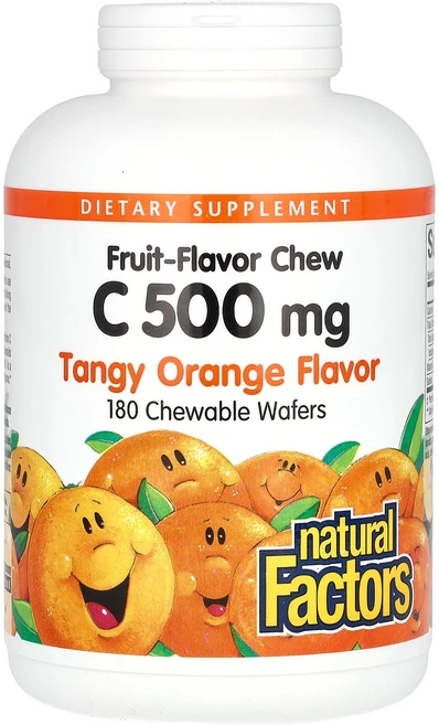 네추럴 팩터스 108332 과일맛 츄어블 비타민C 오렌지 500mg 웨이퍼 180개 - 쿠팡