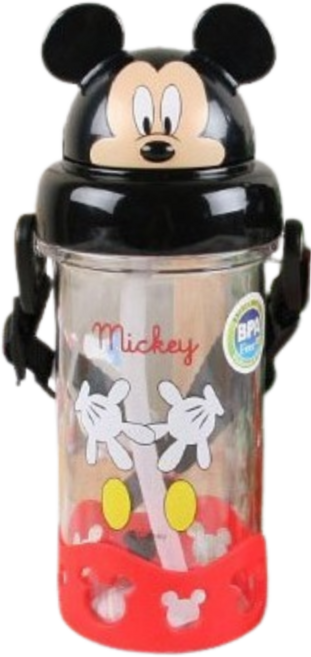 미키 마우스 - 입체 어깨끈 빨대 물통, 1개, 400ml, 검정