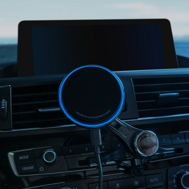 카멜레온360 맥세이프 차량용 핸드폰 거치대 무선 충전 CD슬롯 카맥, 다크그레이