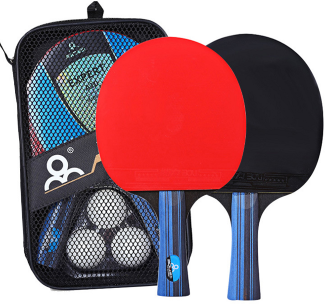 BRILLIANT 고급형 셰이크 탁구라켓 2개 세트 탁구공3개+파우치 포함 초보 입문 학교 체육 긴 손잡이, 1세트, 고급형라켓
