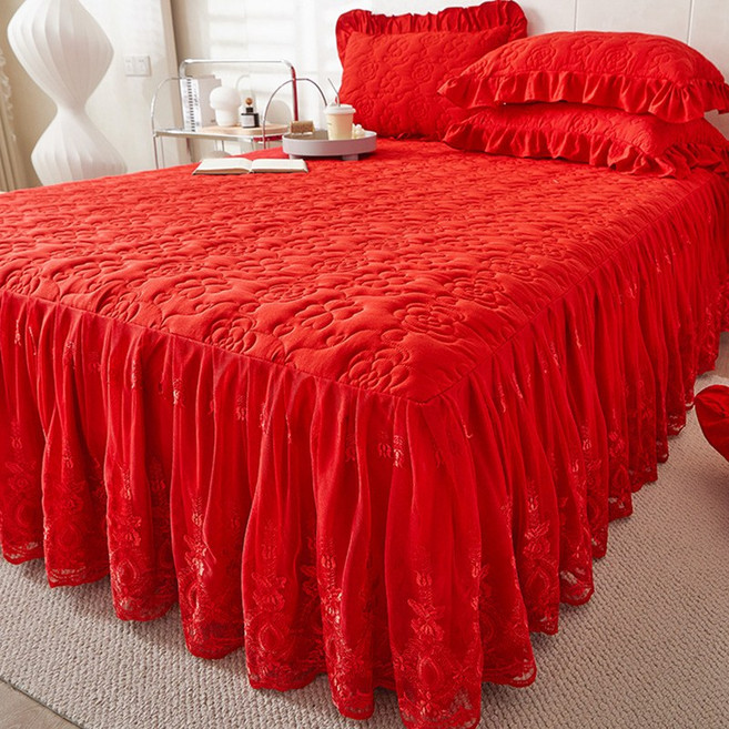 레이스 침대커버 스커트 누빔 오렌지베딩 퓨어스킨