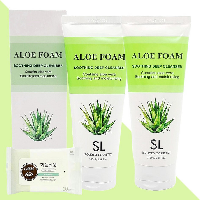 설려 알로에 폼 수딩 딥 클렌저 180ml 2개(+휴대용 물티슈 1개), 2개