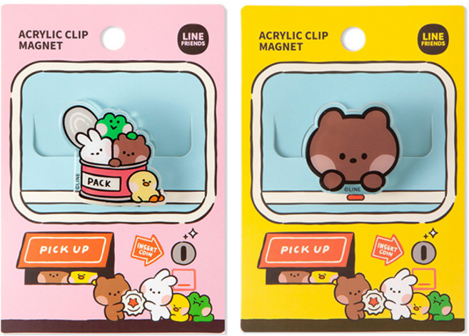 라인프렌즈 아크릴클립 마그넷 브라운 코니 샐리 캐릭터 자석 집게
