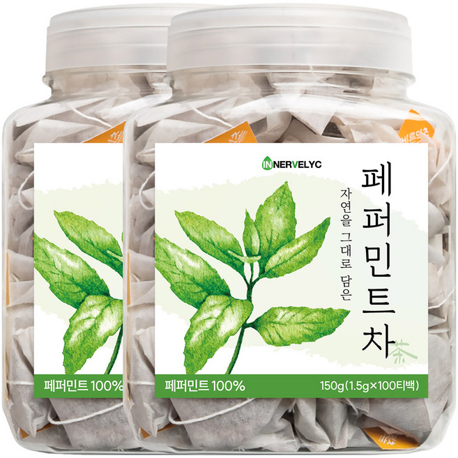 이너블릭 1500만 티백 판매 페퍼민트 티백 페퍼민트 차, 2개, 100개입, 1g