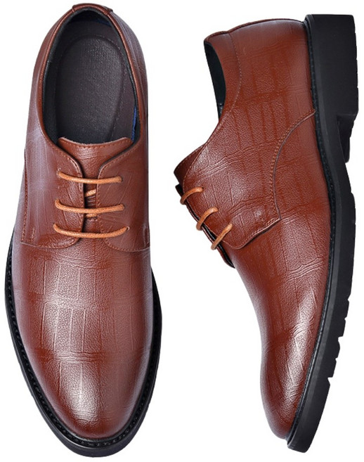 男士商務休閒格紋皮鞋 透氣舒適耐磨防滑