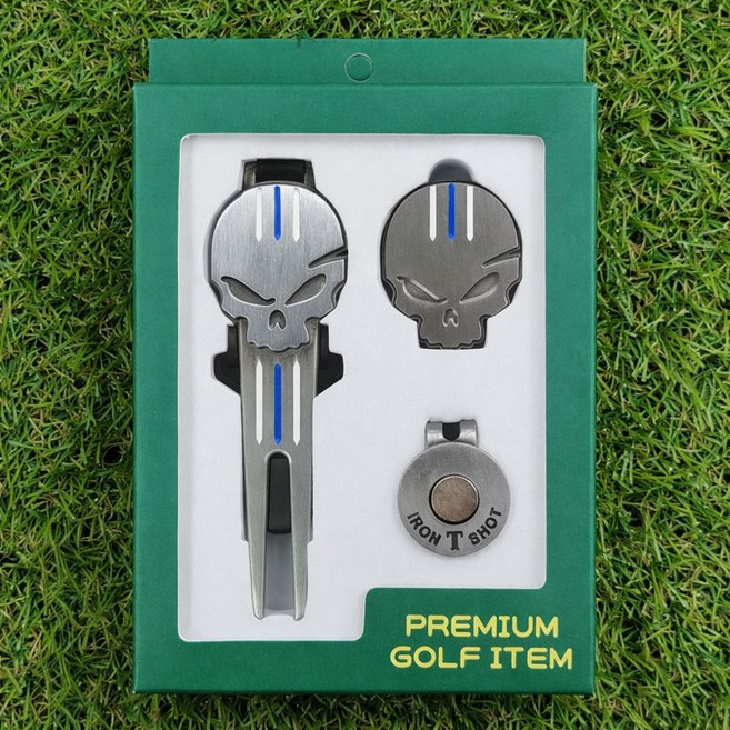 골프 그린보수기 해골 볼마커 디봇 툴 퍼터키퍼 세트 스테인리스 골프선물용품, 실버, 1개