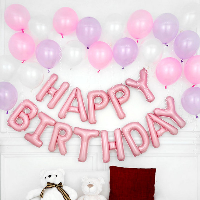 파티팡 핑크 라일락 생일 풍선 파티 세트, 해피벌스데이 핑크, 1세트